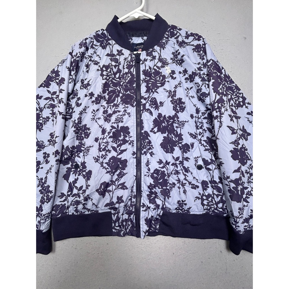 U.S. Polo Assn. Bomber Jacket Polyester Floral Purple Lavender Large Womens